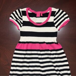 Take Out Black and White Striped Dress with Pink Accents